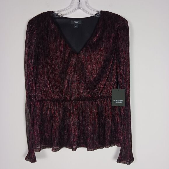 Simply Vera Vera Wang Sparkly Metallic Blouse Women's Sz Small NWT Purple Black - Picture 13 of 16